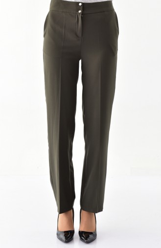 Buttoned Straight Trousers 7245-03 Khaki 7245-03