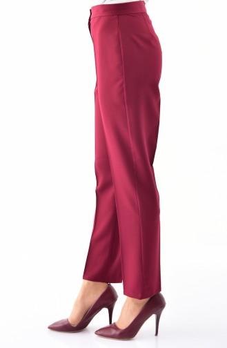 Buttoned Straight Leg Pants 1102-01 Claret Red 1102-01