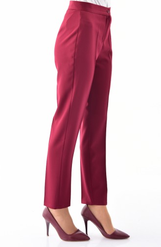Buttoned Straight Leg Pants 1102-01 Claret Red 1102-01