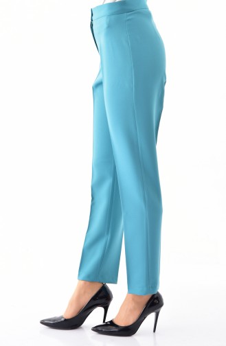 Buttoned Straight Leg Pants 1102-03 Almond Green 1102-03