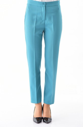 Buttoned Straight Leg Pants 1102-03 Almond Green 1102-03