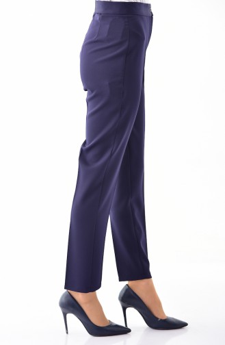 Buttoned Straight Leg Pants 1102-05 Navy Blue 1102-05