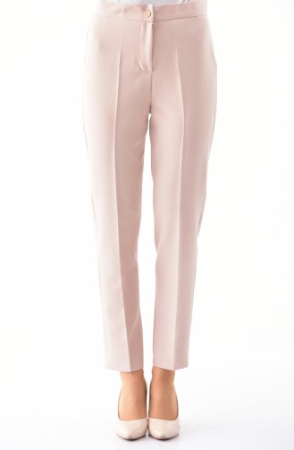 Buttoned Straight Leg Pants 1102-08 Beige 1102-08