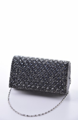 Bayan Taşlı Kare Abiye Çanta 0425-05 Platin