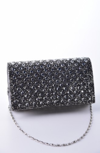 Bayan Taşlı Kare Abiye Çanta 0425-05 Platin