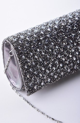 Bayan Taşlı Kare Abiye Çanta 0425-05 Platin