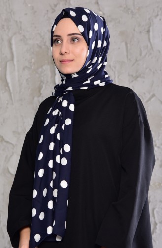 Polka Dots Patterned Cotton Shawl 99651-01 Navy Blue White 99651-01