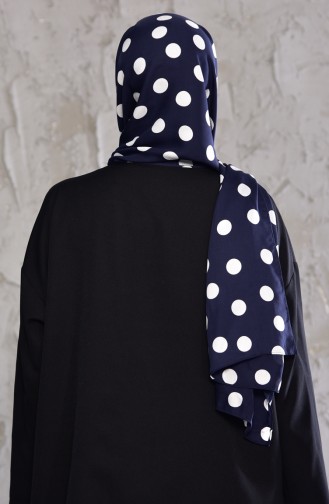 Polka Dots Patterned Cotton Shawl 99651-01 Navy Blue White 99651-01