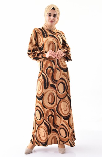 دلبر فستان بتصميم مطبع 1100-01لون اصفر داكن واسود 1100-01