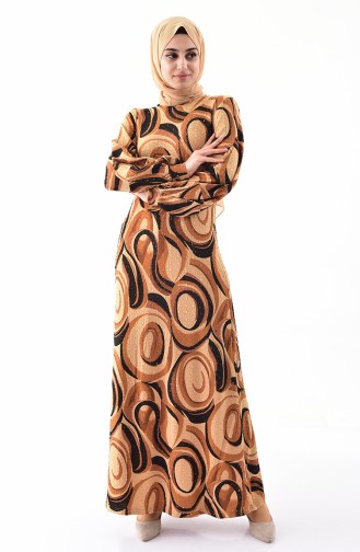 دلبر فستان بتصميم مطبع 1100-01لون اصفر داكن واسود 1100-01