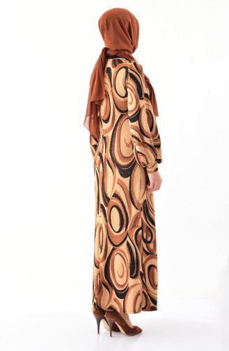 دلبر فستان بتصميم مطبع 1100-02 لون اصفر داكن وبُني 1100-02