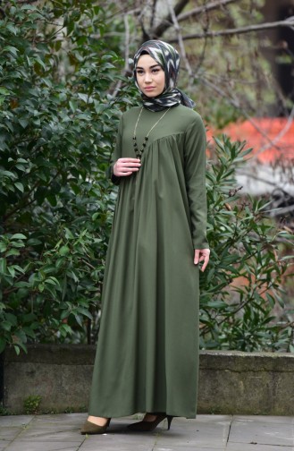 ميناهيل فستان بتصميم مُزين بقلادة 10111-07 لون أخضر كاكي 10111-07