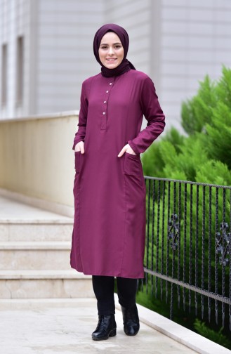 Pocketed Viscose Tunic 10109-07 Claret Red 10109-07