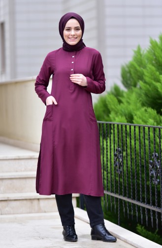 Pocketed Viscose Tunic 10109-07 Claret Red 10109-07
