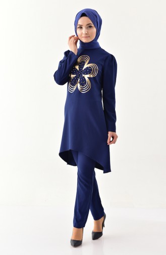 MISS VALLE Pearls Tunic Trousers Double Suit 0121-01 Navy Blue 0121-01