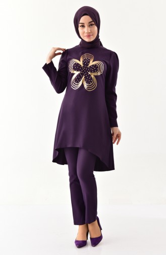 MISS VALLE Pearls Tunic Trousers Double Suit 0121-02 Purple 0121-02