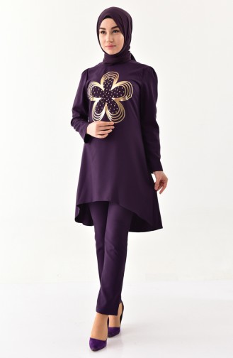 MISS VALLE Pearls Tunic Trousers Double Suit 0121-02 Purple 0121-02