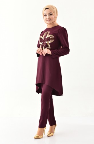 MISS VALLE Pearls Tunic Trousers Double Suit 0121-03 Bordeaux 0121-03