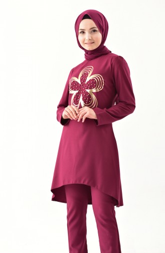 MISS VALLE Pearls Tunic Trousers Double Suit 0121-04 Cherry 0121-04