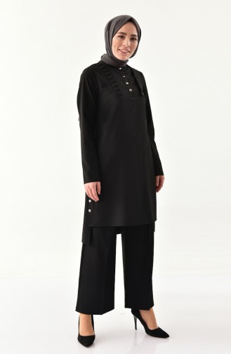 Fırfırlı Tunik Pantolon İkili Takım 1905-01 Siyah 1905-01