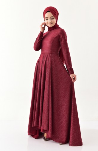 Silbriges asymmetrisches Kleid mit Gürtel 4266-01 Weinrot 4266-01