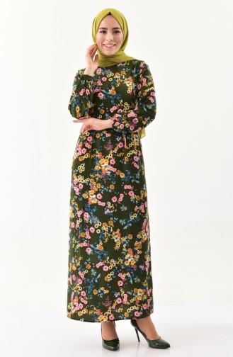 Flower Pattern Dress 2043-03 Khaki 2043-03