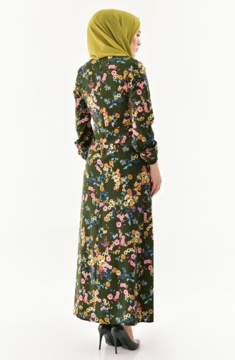 Flower Pattern Dress 2043-03 Khaki 2043-03