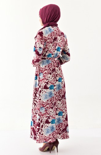 فستان بتصميم مُطبع وحزام للخصر 2048-03 لون ارجواني 2048-03
