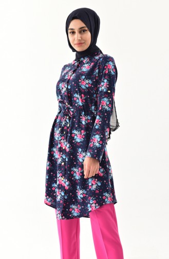 Çiçekli Tunik 2049-02 Lacivert