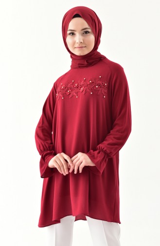 Lace Detailed Tunic 8017-02 Claret Red 8017-02
