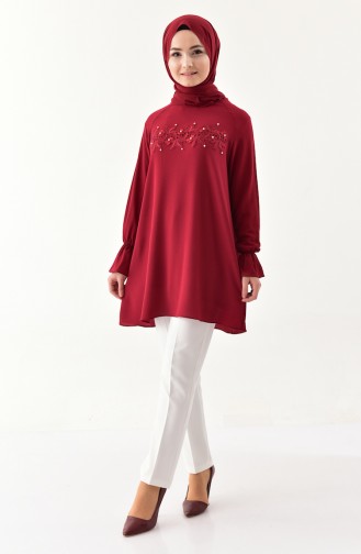 Lace Detailed Tunic 8017-02 Claret Red 8017-02