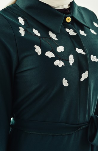 Sefamerve Çiçekli Elbise 0020-01 Zümrüt Yeşili