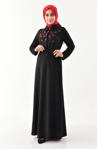 Sefamerve Çiçekli Elbise 0020-03 Siyah