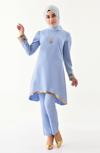 MISS VALLE Necklace Tunic Trousers Double Suit 2211-07 Baby Blue 2211-07