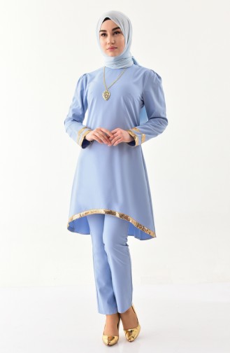 MISS VALLE Necklace Tunic Trousers Double Suit 2211-07 Baby Blue 2211-07
