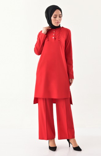 Ruffled Tunic Pants Binary Suit  1905-03 Red 1905-03