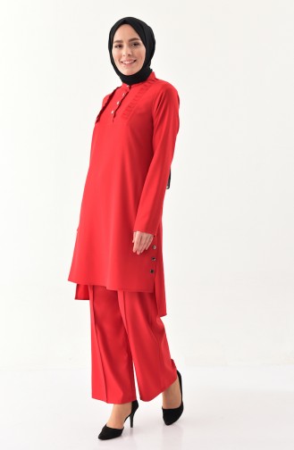 Ruffled Tunic Pants Binary Suit  1905-03 Red 1905-03