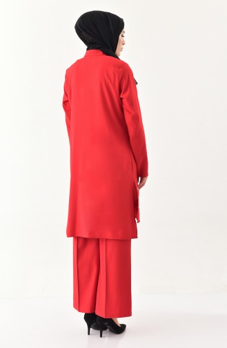 Ruffled Tunic Pants Binary Suit  1905-03 Red 1905-03