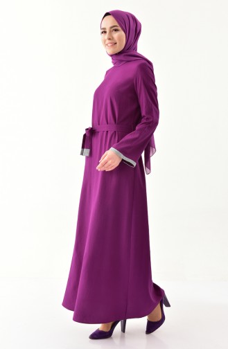 بيزلايف فستان بتصميم حزام للخصر 4264-03 لون بنفسجي 4264-03