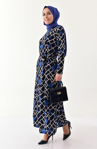 Navy Blue Hijab Dress 4804-03