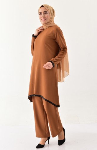 BURUN Sequin Detail Tunic Trousers Double Suit 11174-01 Taba 11174-01