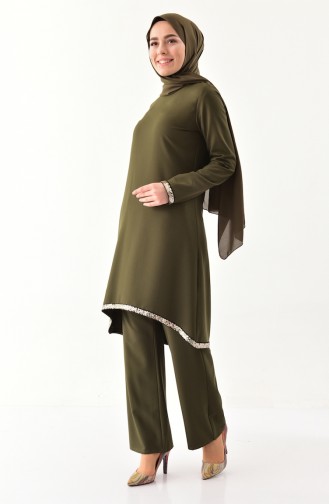 BURUN Sequin Detail Tunic Trousers Double Suit 11174-04 Khaki 11174-04