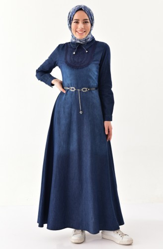 MISS VALLE Belted Jeans Dress 8244-01 Navy Blue 8244-01