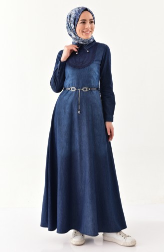 MISS VALLE Belted Jeans Dress 8244-01 Navy Blue 8244-01