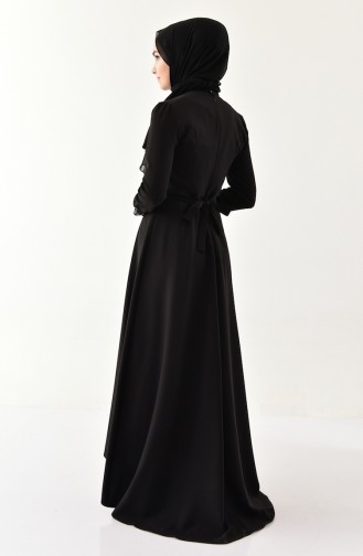 İncili Kuşaklı Elbise 8902-02 Siyah