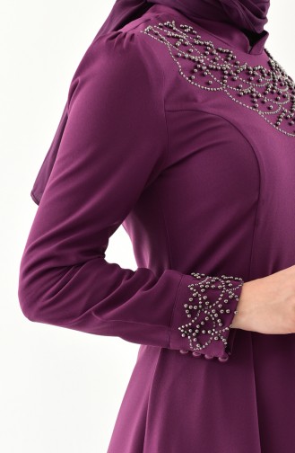 مس فالي فستان بتصميم حزام للخصر مزين باللؤلؤ 8902-04 لون بنفسجي 8902-04
