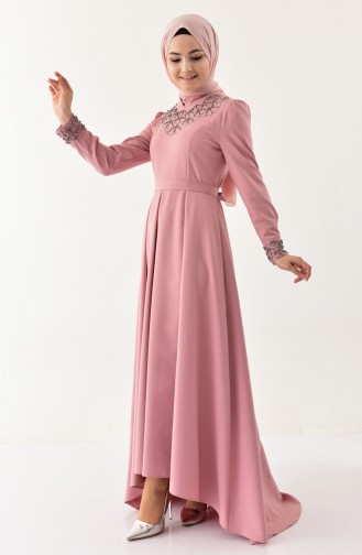 Robe Perlées à Ceinture 8902-05 Rose Pâle 8902-05