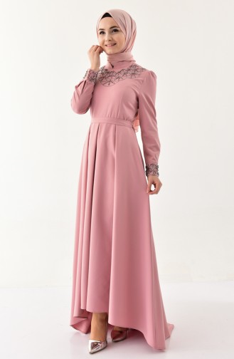 Robe Perlées à Ceinture 8902-05 Rose Pâle 8902-05