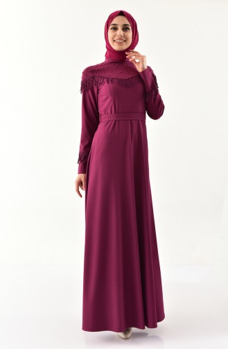 Lace Detailed Belted Dress 2020-03 Plum 2020-03