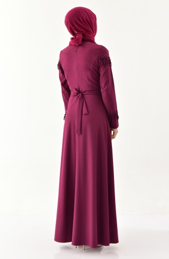 فستان بتصميم حزام للخصر والدانتيل 2020-03 لون ارجواني 2020-03